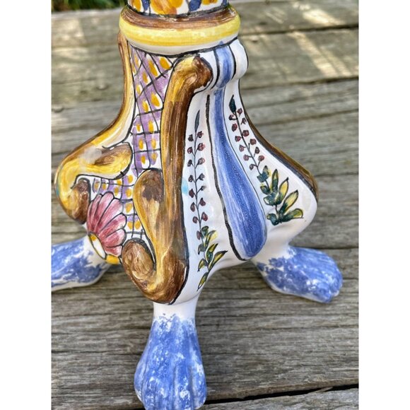 Vintage Hand Painted Portugal 3 Arm Candelabra Candle Stick Holder - Picture 7 of 16
